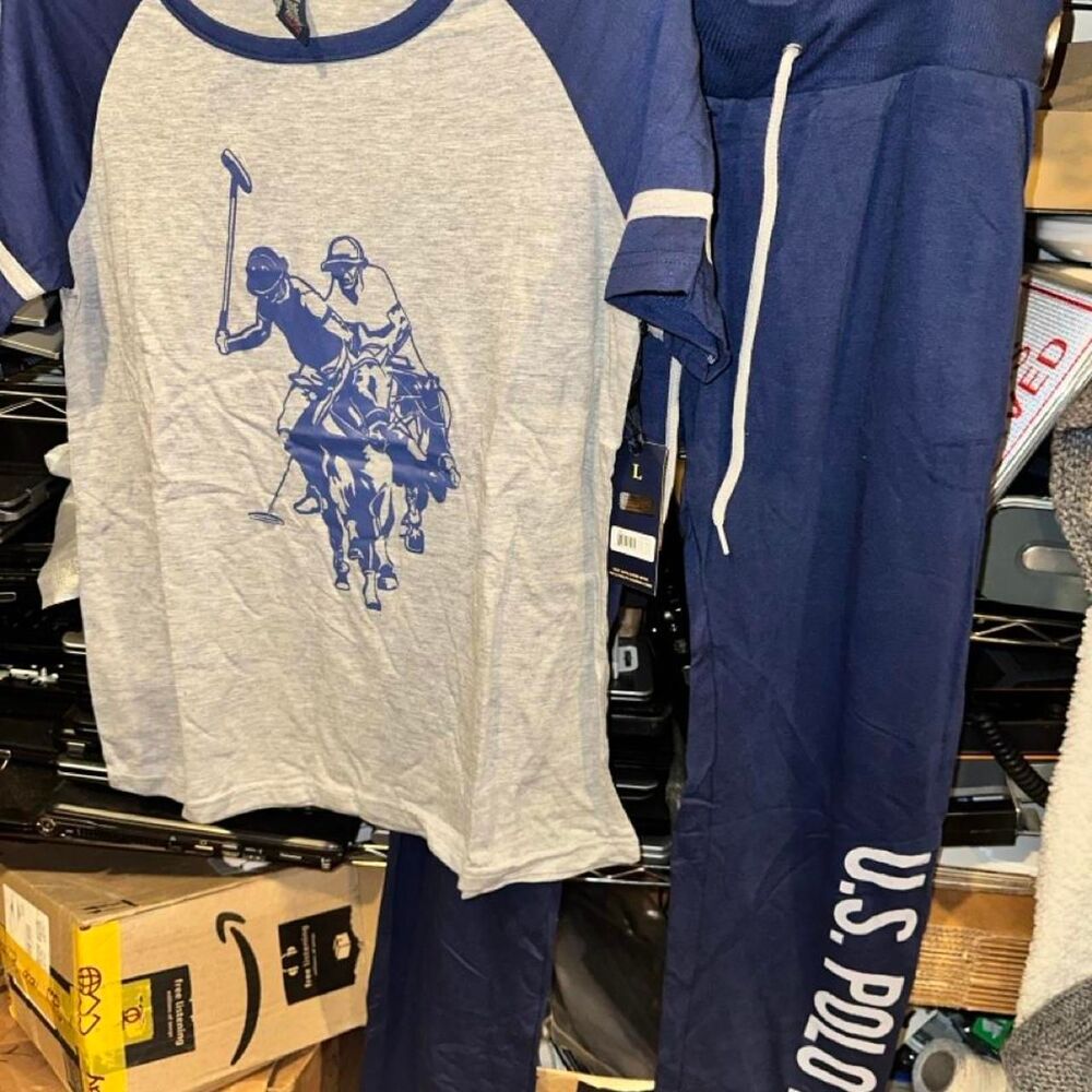 Us-polo-assn Women's multi Pajamas blue bottom & top lightweight Cotton FIT Matc